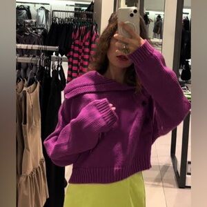 ZARA KNIT SWEATER WITH ASYMMETRIC NECKLINE